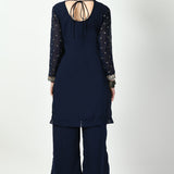 Navy Blue Georgette Gota Work Kurti Set