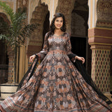 Black Dola Silk Printed Anarkali Set