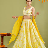 Egg Shell White Silk Tie-Dye Printed Lehenga Set