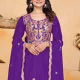 Violet Floral Embroidered Silk Kurta Set