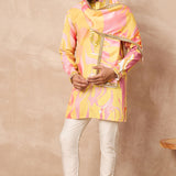 Yellow Silk Blend Mirror Work Kurta Set