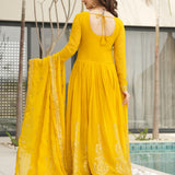 Orange Tinted Bright Yellow Faux Georgette Anarkali Set