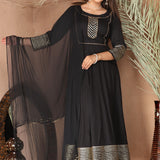 Black Rayon Gota Work Anarkali Set