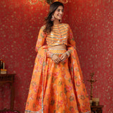Sunshade Orange Organza Floral Printed Lehenga Set
