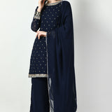 Navy Blue Georgette Gota Work Kurti Set