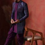 Deep Purple Solid Jacquard Sherwani Set