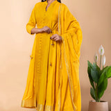 Mikado Yellow Rayon Gota Work Anarkali Set