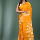 Squash Yellowish Orange Pure Silk Saree With Printed Design