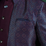 Deep Purple And White Solid Jacquard Sherwani Set