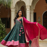 Dark Green Cotton Silk Gotta Work Anarkali Set
