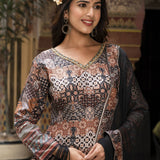 Black Dola Silk Printed Anarkali Set