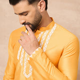 Texas Rose Yellowish Orange Cotton Blend Embroidered Kurta Set