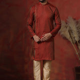 Maroon Cotton Blend Printed Designer Kurta Set