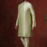Soft Pista Green Solid Dupion Kurta Set
