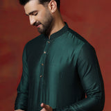 Very Dark Green Solid Dupion Kurta Set