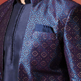 Navy Blue Jacquard Solid Sherwani Set