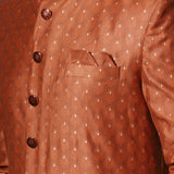 Dark Orange Printed Cotton Blend Sherwani Set
