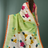 Dual Shade Pure Silk Saree With Floral Painted Design