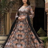 Black Dola Silk Printed Anarkali Set