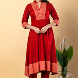 Red Rayon Anarkali Set