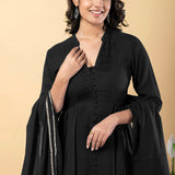 Black Rayon Gota Work Anarkali Set