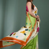 Dual Shade Pure Silk Saree With Floral Painted Design