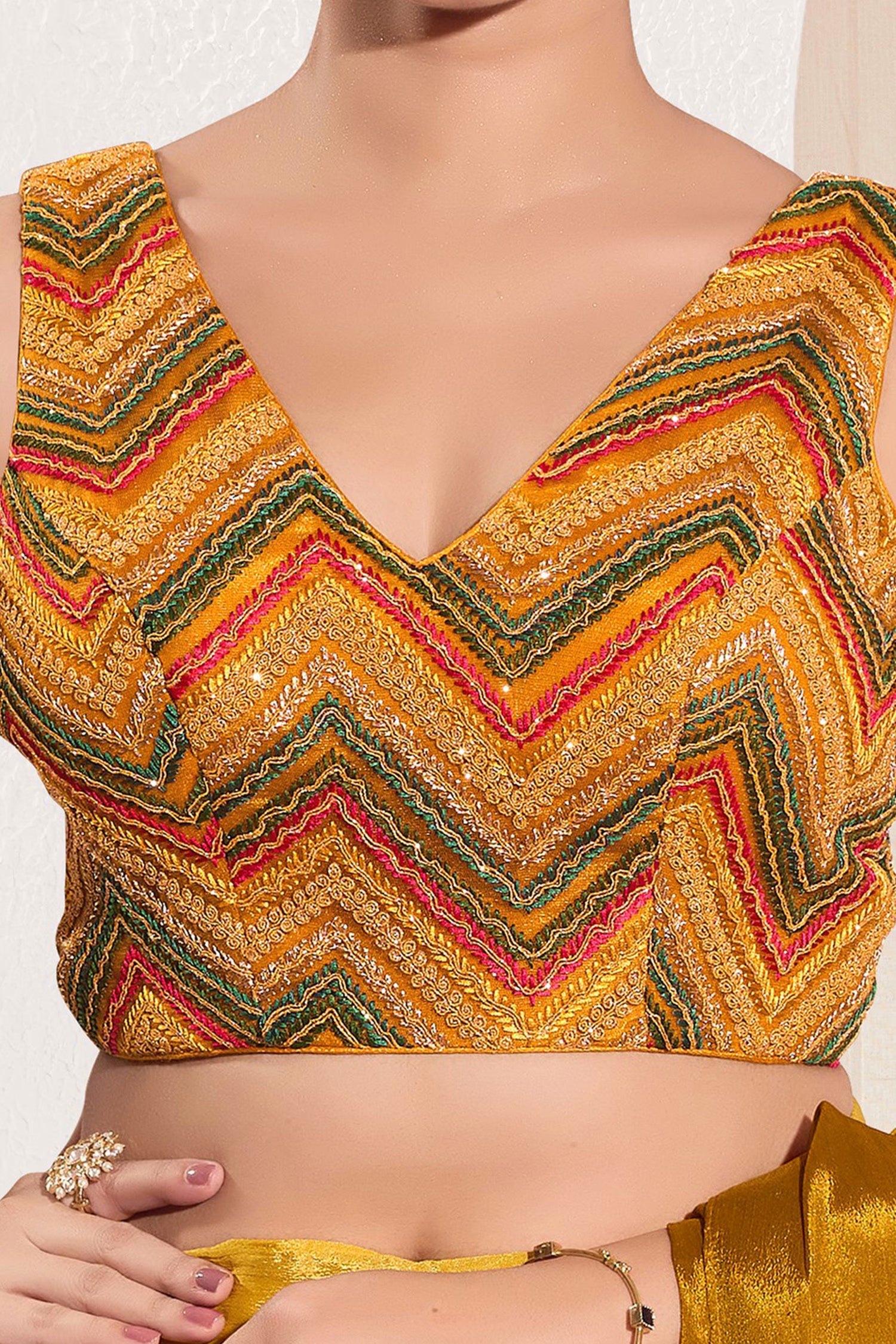 MUSTARD YELLOW  BAGH PRINT BLOUSE