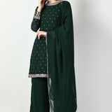 Bottle Green Georgette Gota Work Kurti Set