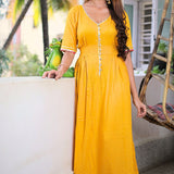 Yellow Cotton Rayon Traditional Gown