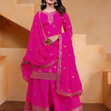 Bright Pink Silk Embroidered Sharara Set
