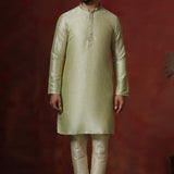 Soft Pista Green Solid Dupion Kurta Set
