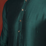 Very Dark Green Solid Dupion Kurta Set