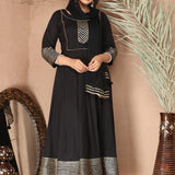 Black Rayon Gota Work Anarkali Set