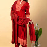 Red Rayon Anarkali Set