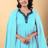 Electric Blue Rayon Gotta Work Anarkali Set