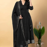 Black Rayon Gota Work Anarkali Set