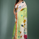 Dual Shade Pure Silk Saree With Floral Painted Design