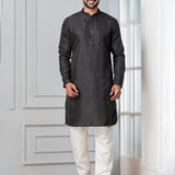 Black Silk Blend Embroidered Kurta Set