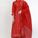 Candy Red Art Silk Gota Work Kurti Set