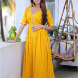 Yellow Cotton Rayon Traditional Gown
