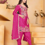 Pink Floral Embroidered Silk Kurta Set