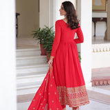 Red Embroidered Anarkali Set