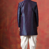 Navy Blue Jacquard Solid Sherwani Set