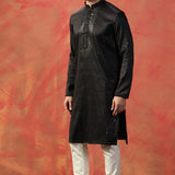 Black Silk Blend Designer Neckline Kurta Set