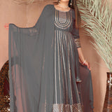Cloudy Gray Rayon Gota Work Anarkali Set
