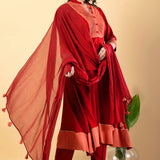Red Rayon Anarkali Set