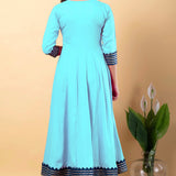 Electric Blue Rayon Gotta Work Anarkali Set