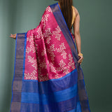 Pink Tussar Silk Saree With Printed Floral Jaal
