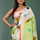 Dual Shade Pure Silk Saree With Floral Painted Design