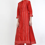 Candy Red Art Silk Gota Work Kurti Set